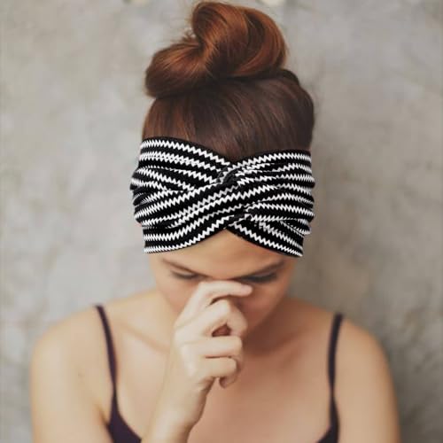 Image of DRESHOW 4 Pack Turban Headbands for Women Wide Vintage Head Wraps Knotted Cute Hair Band Accessories