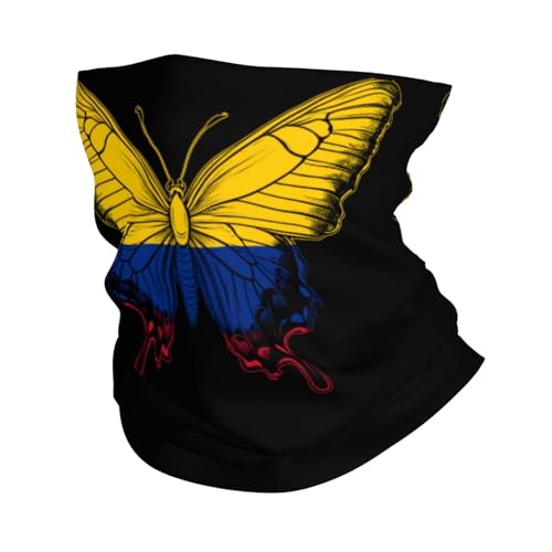 Colombia Colombian Flag Butterfly Neck Gaiter Balaclava Face Mask for Men Women Patriotic Design Seamless Bandana Cover Scarf Headwear Headband Head Wrap White2