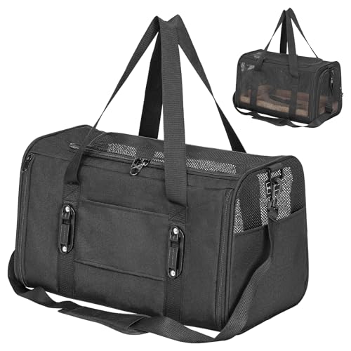 Petsfit Transportbox für Katzen – Faltbare Transporttasche für Haustiere bis 5 kg mit Netzfenstern & Innenkissen – ideal fürs Auto, Reisen & Tierarztbesuche – auch für kleine Hunde geeignet