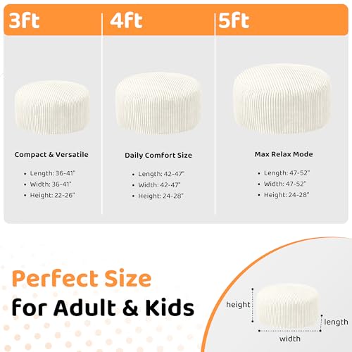 Image of HABUTWAY 4FT Bean Bag Chair, 4' Large Bean Bag Chairs for Adults with Removable Stripe Plush Cover, Memory Foam Beanbag Chair for Living Room Bedroom Dorm (White)