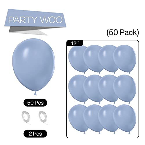 Image of PartyWoo Dusty Blue Balloons 50pcs Boho Dusty Purple Muted Lavender Color | 12 Inch Balloons for Boy Anniversary Bachelorette Graduation Engagement Birthday Boy Baby Party Decorations Blue-F16