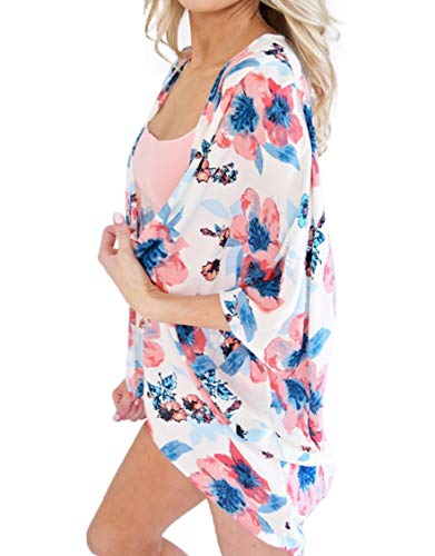 Image of FINOCEANS Womens Floral Chiffon Kimono Cardigans Loose Beach Cover Up Half Sleeve Tops