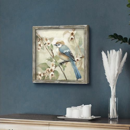 old barn Blue Bird Wooden Framed Wall Art Flower Painting 12x12 inch by old barn - Used condition - Image 4