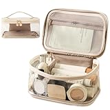 SSTAIBAO Large Clear Makeup Bag Big Cosmetic Bags Waterproof Toiletry Orangizer with Handle Transparent Toiletries Case Travel Pouch for Women Girls Daily Beauty Essentials Skincare Bag Off White