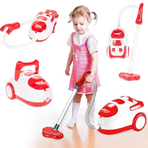 BAKAJI Aspirapolvere Giocattolo Rosso per Bambini con Luci e Suoni
