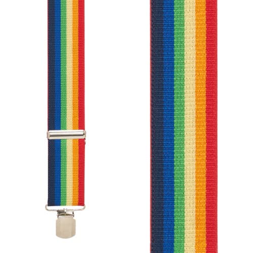 Suspender Store Novelty Rainbow Striped Suspenders - 2-Inch Wide Elastic - X-Back - Pin Clip- 60