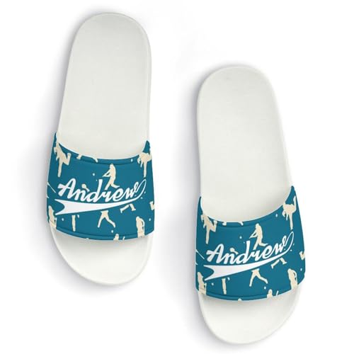 Custom Sports Slides Personalized Slippers - Baseball Sandals Quick Drying Softball Slippers Indoor Outdoor,Gifts for Men Youth Boy (White,Style 50)