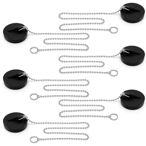 6 PCS Bath Plug and Chain, Sink and Bath Plug Set with 10cm Chain, 4cm Rubber Drain Stopper for Kitchen Sink, Bathroom Basin, Bathtub and Laundry Room, Durable Leak Proof Water Plug Replacement