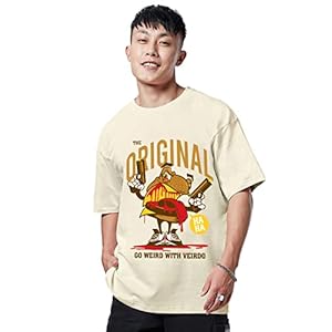 Veirdo® Pure Cotton Oversized Baggy Fit Cool Beerdo Graphic Printed Beige T-Shirt for Men/Boys