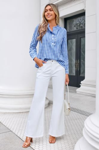 Halife Puff Sleeve Tops for Women Vneck Plaid Shirts Business Casual Outfit - image 5