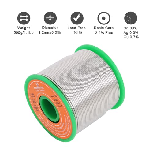 Image of Lead Free Solder Wire 1.2mm 500g, Electronics Solder Wire Rosin Core No Clean, Allow Materials Sn99 Ag0.3 Cu0.7 Bright Solder Joint, Strong Solder Pad Fine Solder Work,1 Pound