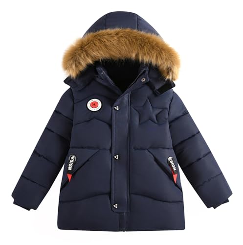 Happy Cherry Boy's Winter Coat Long Sleeve Hooded Jacket Kids Warm Cotton Puffer Outerwear