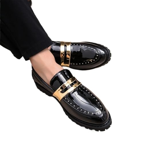 Men's Business Work Dress Oxfords Shoes for Men Casual Walking Loafer Shoes Synthetic Patent Leather Rivet Decor Rubber Flat Antislip Sole2