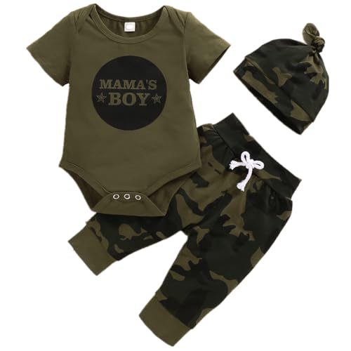 Mama’s Newborn Baby Boy Girl Clothes Camouflage Ruffle Short Sleeve Romper+ Pants Bow Outfit Clothing Set