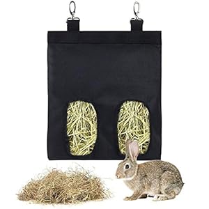 Opknoping konijn hooizak, Guador 1 stuks cavia Herbivoor hooizakken opknoping voeden hooi voor kleine dieren konijn hooizak opslag opknoping feeder zak (zwart)