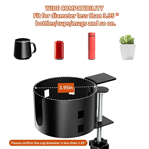 Upgraded Large Desk Cup Holder Clamp, Ookuu Anti-Spill Table Cup Holder, Metal Office & Pc Gaming Desk Accessories, Compatible With Universal Cup, Bottles, Pencil Holder (Black) #TOP5