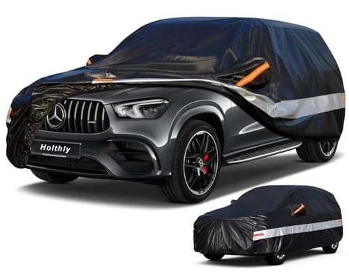 Image of Holhtly Car Cover Custom Fit for Mercedes-Benz GLE, Car Covers for Automobiles All Weather Waterproof Sun Snow Rain Wind Dust Protection, Outdoor Car Cover Black & Grey