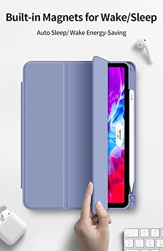 Exucase For Ipad Air 5Th Generation 10.9 Inch 2022 / Ipad Air 4Th Gen 2020 / Ipad Pro 11 2022/2021/2020/2018 With Pencil Holder, Trifold Smart Cases Shell + Clear Transparent Back Cover, Gray Purple #TOP4