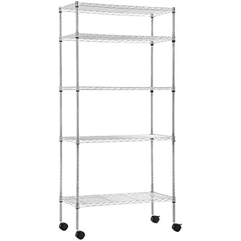 Heavy Duty 5 Tier Shelf Wire Shelving Unit NSF Wire Shelf Metal Large Storage Shelves Height Adjustable Utility for Garage Kitchen Office Commercial Shelving Steel Layer Shelf (14"x30"x60", Chrome) Cover