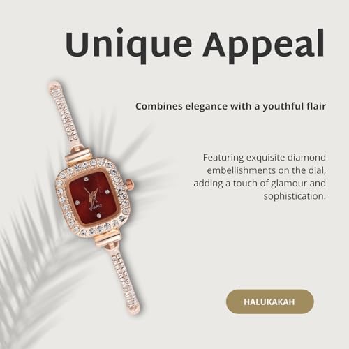 Image of Halukakah Kids' Sparkling Diamond Watch - 18k Real Gold /Rose Gold /Platinum Plated - Multiple Colors Rectangle Dial - Quartz Adjustable Stainless Steel Wristwatch - Suitable for Boys and Girls