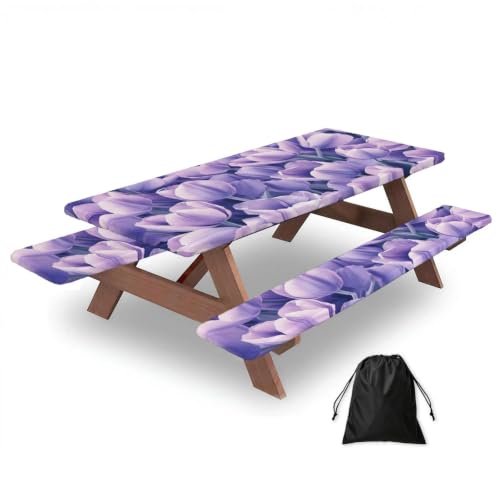 Mantel de picnic con fundas de banco elástico de 6 pies rectangular lavable para mesa de patio 2