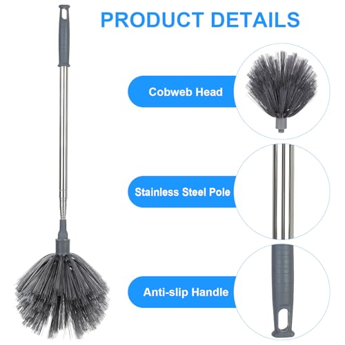 Image of PRETYZOOM Extendable Cobweb Duster with Telescoping Pole and 3 Cleaning Heads Lightweight Spider Web Remover for High Ceilings and Outdoor Use Adjustable Length up to 94.5 Inches