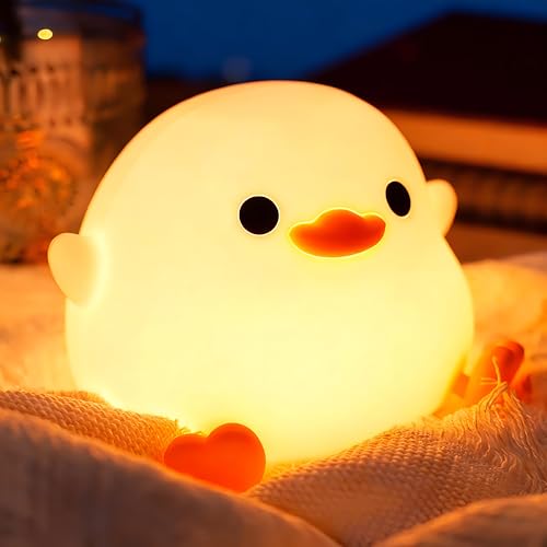 Image of Amaredom DoDo Duck Night Light, Cute Duck Lamp, Silicone Dimmable Nursery Nightlight, Rechargeable LED Bedside Lamp with 20 Minutes Timer & Tap Control Baby Girls Women Bedrooms, Living Room