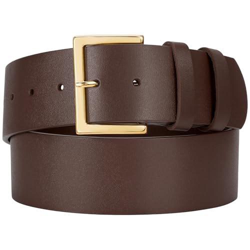 WOWOGO Dark Brown Wide Leather Belt for Women Dresses 1.9 Fashion Thick Chunky Wide Waist Belt with Gold Buckle