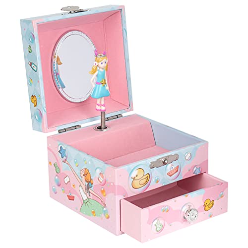 Wisplye Caja Musical para Joyas para Niñas, Caja para Joyero con Bailarina, Organizador de joyas con Cerradura,Regalo de Cumpleaños, Navidad y Acción de Gracias , Melodía Swan Lake (Rosa)