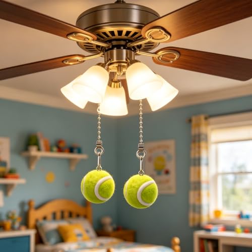 Image of Tennis Ceiling Fan Pull Chain Decorative Extension Light Pull Chain Set,Sport Theme Fan String Charm Decorative Extension,Fan Light Chains Ornaments,Tennis Pendant for Ceiling Fans Lights Lamp