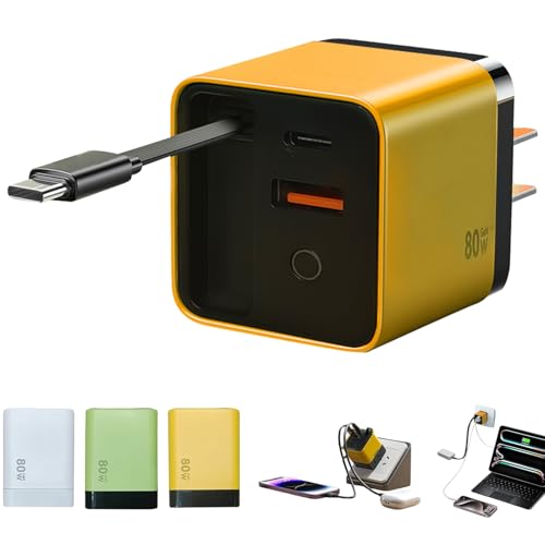 Retractable USB C Charger for iPhone 17,Scalable 80W Max Fast Charging Wall Plug,80W Retractable Phone Charger Plug with Retractable Cable for iPhone 17 Pro Max/16/15,Galaxy S25,Pixel 10,iPad,MacBook