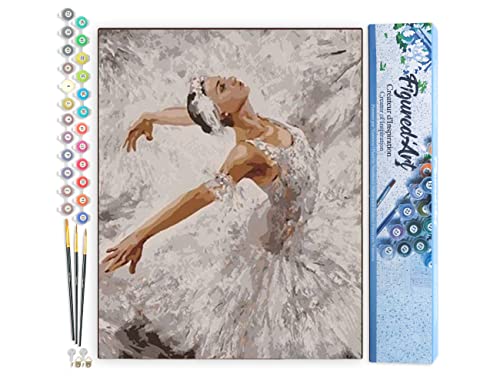 Figured'Art Pintar por Numeros Adultos Bailarina Blanca - Manualidades pintura acrilica Kit Cuadro DIY completo - 40x50cm sin bastidor