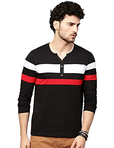 Image of EYEBOGLER Men's Striped Regular fit T-Shirt (T19 Black White Red S)