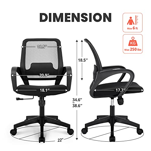 Neo Chair Office Chair Ergonomic Desk Chair Mesh Computer Chair Lumbar Support Modern Executive Adjustable Rolling Swivel Chair Comfortable Mid Black Task Home Office Chair, Black #TOP2