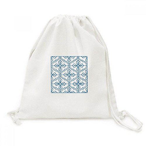 Toile Drawstring Backpack avec motif Talavera bleu et fermeture à cordon robuste par DIYthinker