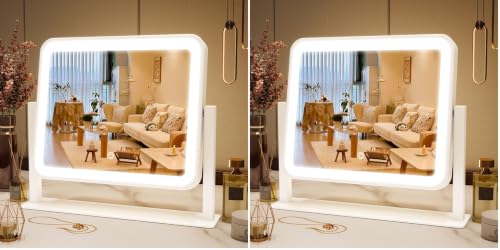 Image of FENNIO Vanity Mirror with Lights 14 inchx12 inch Makeup Mirror with Lights,Lighted Vanity Mirror Tabletop,Smart Touch with 3-Color Lighting,Dimmable,for Vanity Desk Tabletop (Pack of 2)