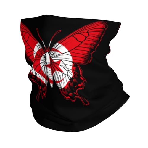 Tunis Tunisians Flag Butterfly Neck Gaiter Balaclava Face Mask for Men Women Patriotic Design Seamless Bandana Cover Scarf Headwear Headband Head Wrap White2