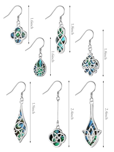 7 Pairs Celtic Knot Earrings Boho Fashion Drop Dangle Earrings for Women Knot Silver Teardrop Hoop Vintage Statement Jewelry (Ocean)2