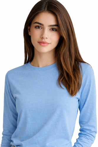 Image of JUNEBERRY Pure Cotton Round Neck Regular Fit Core Fashion Solid Full Sleeve T-Shirt for Women & Girls (Colors: Black, Cork, Green, Navy, Swanwhite & White)
