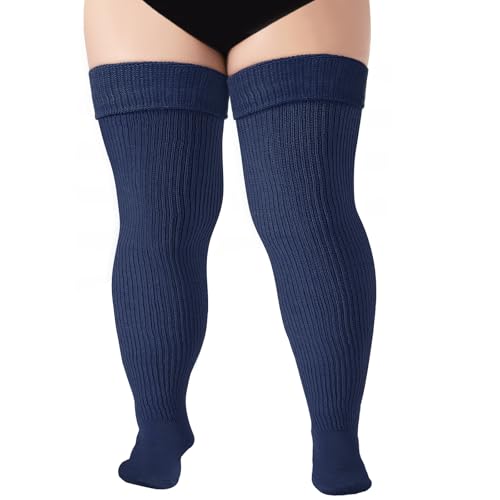 Image of Tavaleu Plus Size Thigh High Socks for Thick Thighs - Womens Extra Long & Thick Over the Knee Knit High Socks Leg Warmers