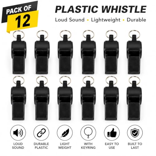 Image of Loud Plastic Whistle for Referees Coaches Lifeguards Survival Emergency Football Basketball Soccer Hockey (Pack of 12)