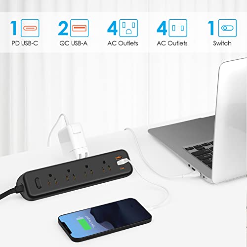 Type-C Under Desk Power Strip,Adhesive Wall Mount Power Strip With Usb C Ports,8 Outlets With 3 Usb Ports,1200 Joules #TOP4