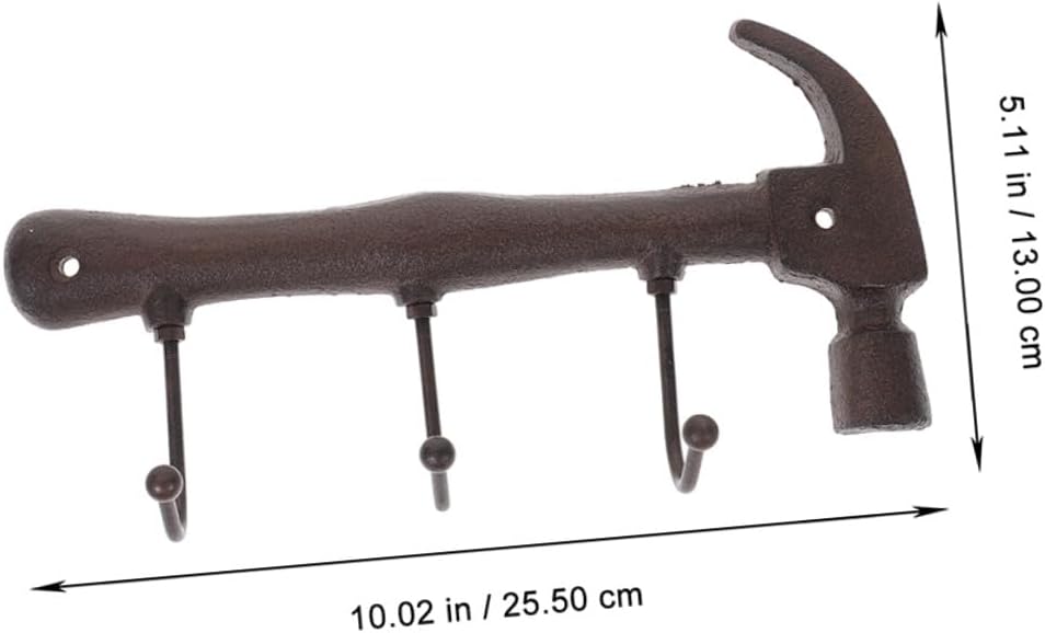 Vintage Hammer-Shaped Metal Wall Hooks 2pcs, Heavy Duty Cast Iron Coat and Key Hangers for Home Decor, Industrial Style Garment Rack for Living Room and Entryway
