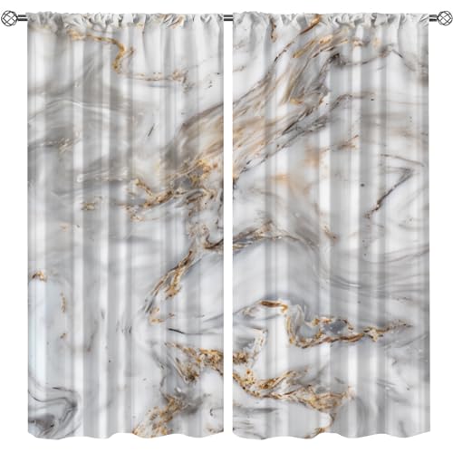 Abstract Marble Thermal Insulated Blackout Boy Curtains, Modern Art Noise Reducing Rod Pocket Window Drapes for Living Room Bedroom Dining Room Kitchen Windows-2 Panels W21xL63in