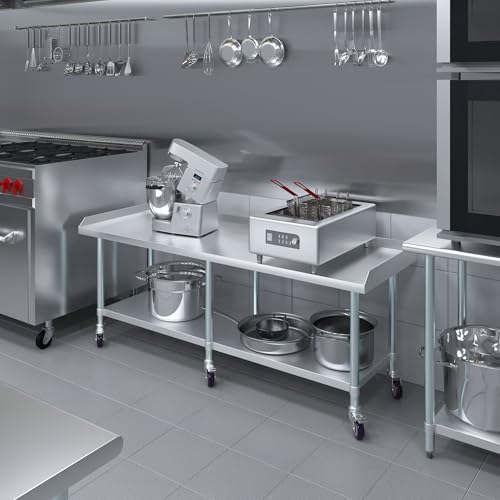 Image of AmGood Stainless Steel Equipment Stand with Undershelf + Casters, Heavy Duty, Commercial Grade, NSF Certified (24 inch Width x 72 inch Length + Casters)
