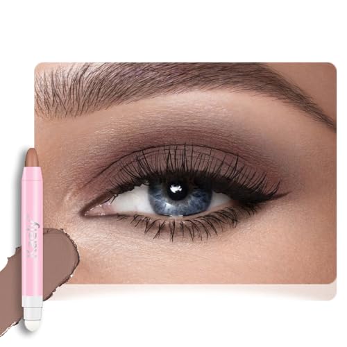 2in1 Matte Cream Eye Shadow Stick -Stone Matte, Eyeliner Pencil Eyeshadow Palette Makeup, Waterproof Long Lasting Brightener, Crease Proof & Smudge Resistant, Cream Eyeshadow with Built-in Smudger
