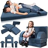 Lunix LX22 11pcs Modular Kids Play Couch, Child Sectional Sofa, Fortplay Bedroom and Playroom Furniture for Toddlers, Convertible Foam and Floor Cushion for Boys and Girls, Blue