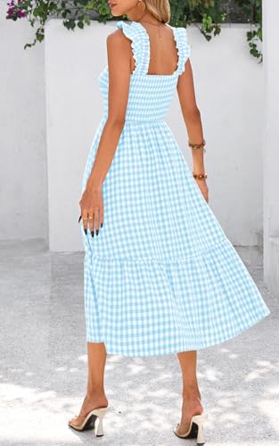 Image of PRETTYGARDEN Women's Summer Dress Casual Ruffle Strap Gingham Midi Sundress