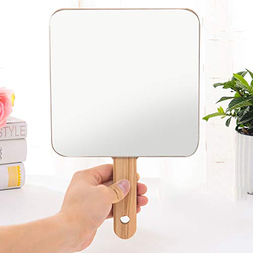 Tof&Hamy Handheld Travel Mirror With Handle, Dressing Table Mirror, Wood Handheld Plain Mirror, Square And Round, Cosmetic Salon Makeup Hand Mirror For Professional Barbers And Hairdressers,19 * 19Cm #TOP1