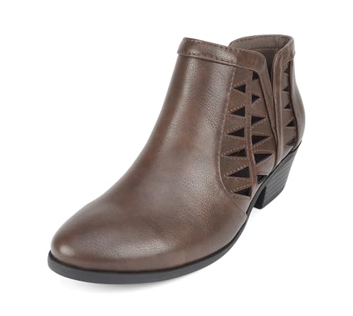 Image of Soda CHANCE Womens Perforated Cut Out Stacked Block Heel Ankle Booties (Wide Fit Available)